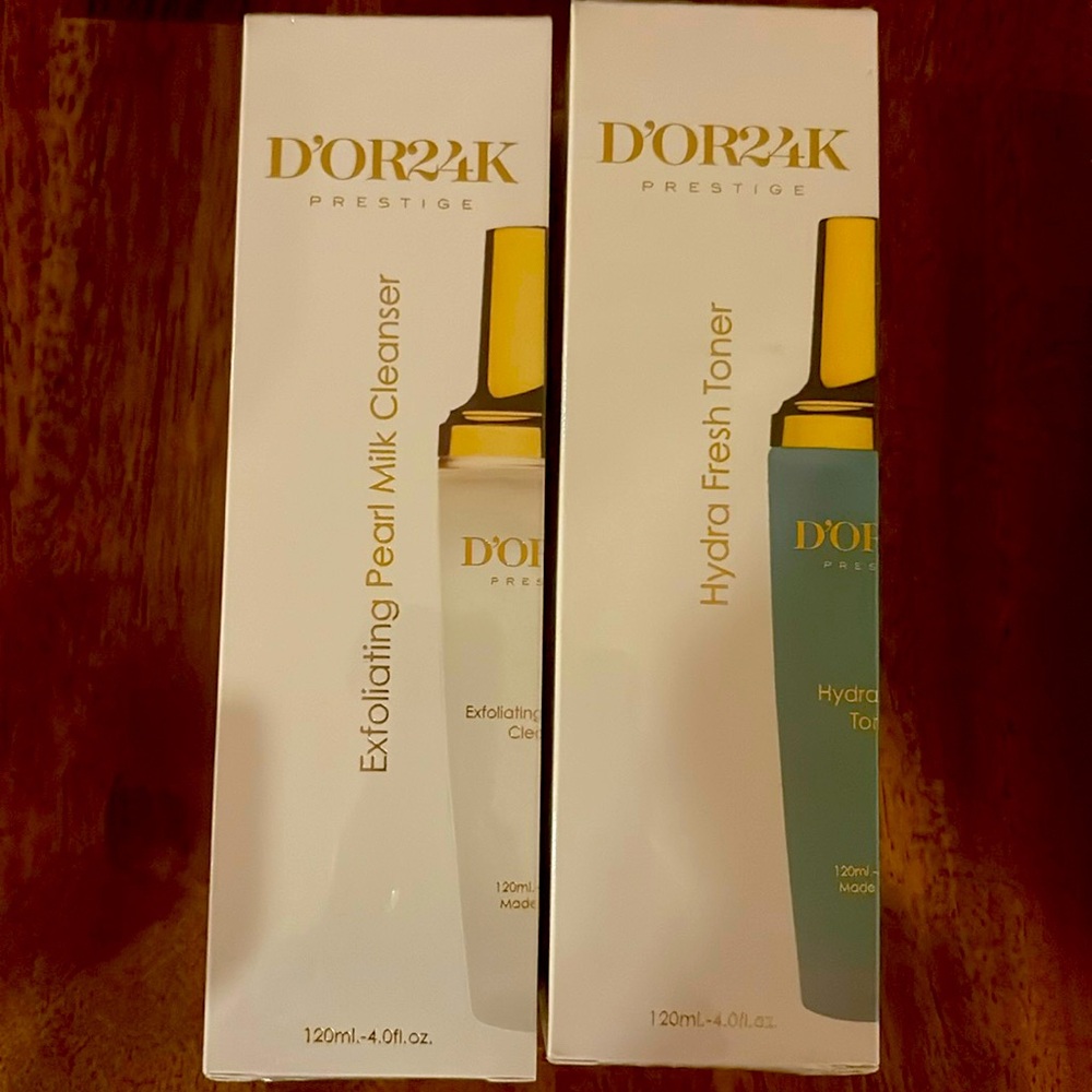 Brand New D’or24k Exfoliating Pearl Milk Cleanser/Hydra Fresh Toner 120 ml ea